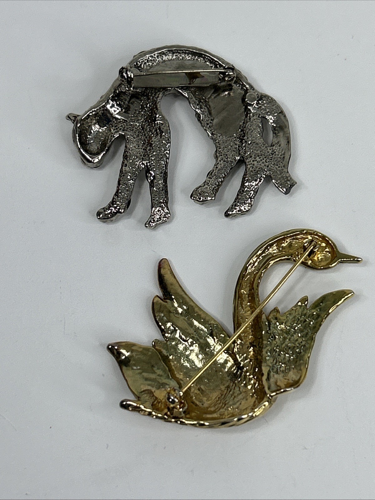 Brooch Pin Lot Swan Cat Leopard Wheelbarrow Flower Rhinestone Golden Silver READ
