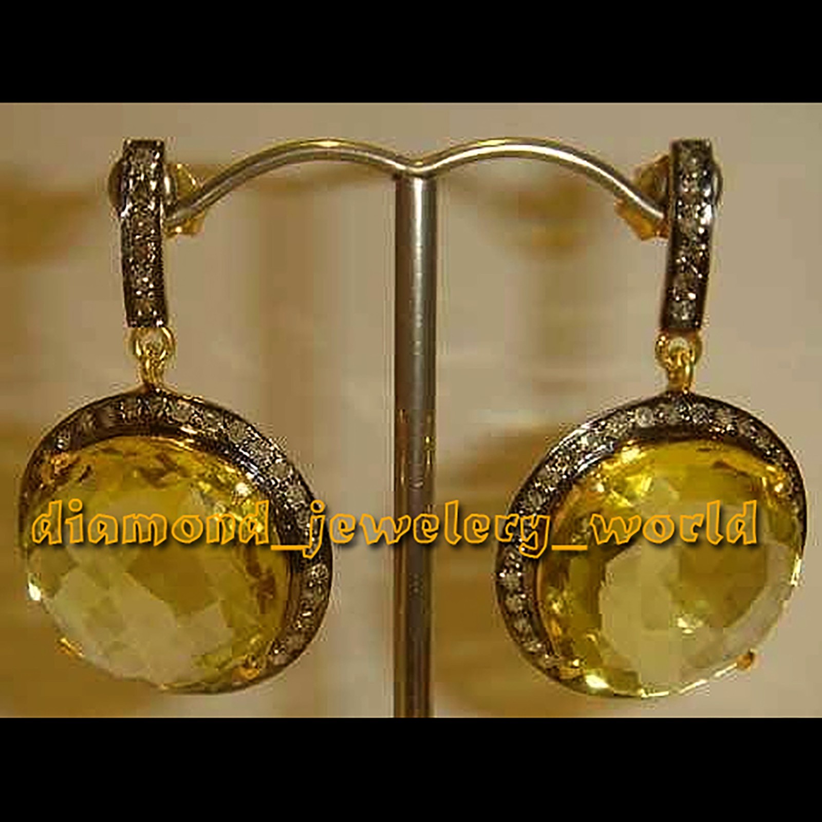 1.96ctw Rose Cut Diamond Yellow Topaz Silver Victorian Gorgeous Earring Jewelry
