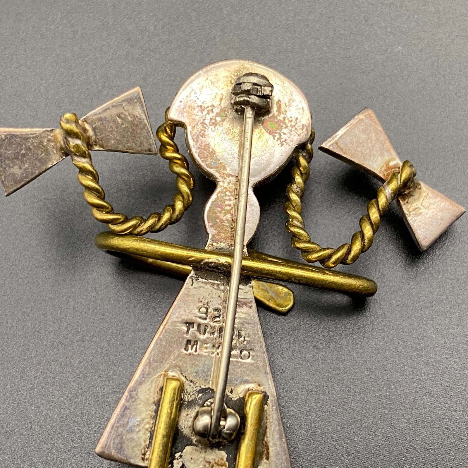 Vintage Mexico Girl Bow Knot Mixed Metal Sterling Silver Brass Pin Brooch
