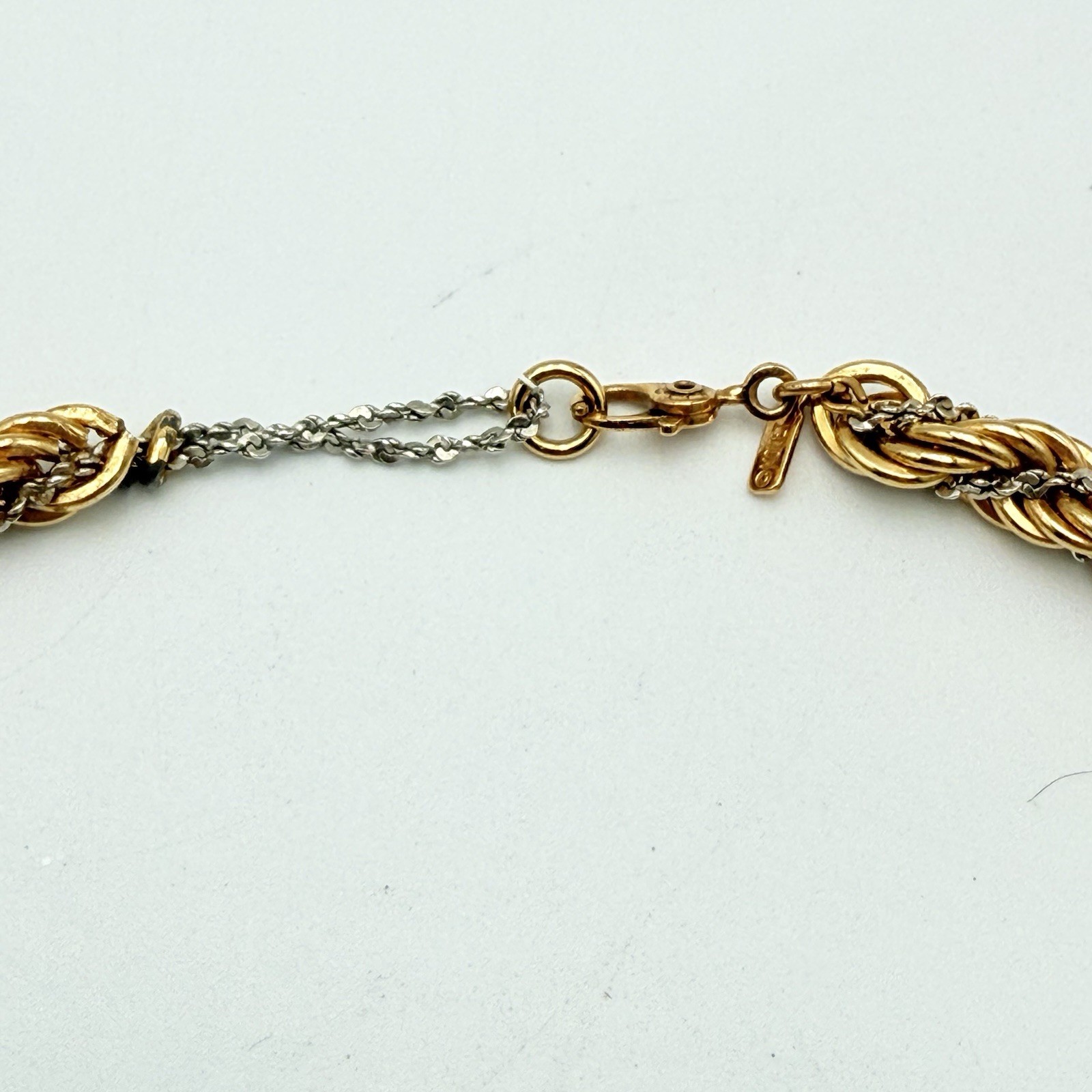 Vintage Monet Necklace Gold Tone Rope With Entwined Silver Tone Chain 23”