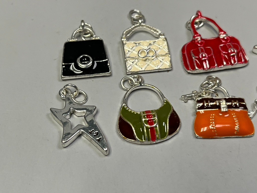 Lot of 8 Mix Enamel Metal Charms Pendants Purse Pocket Book Star Cute