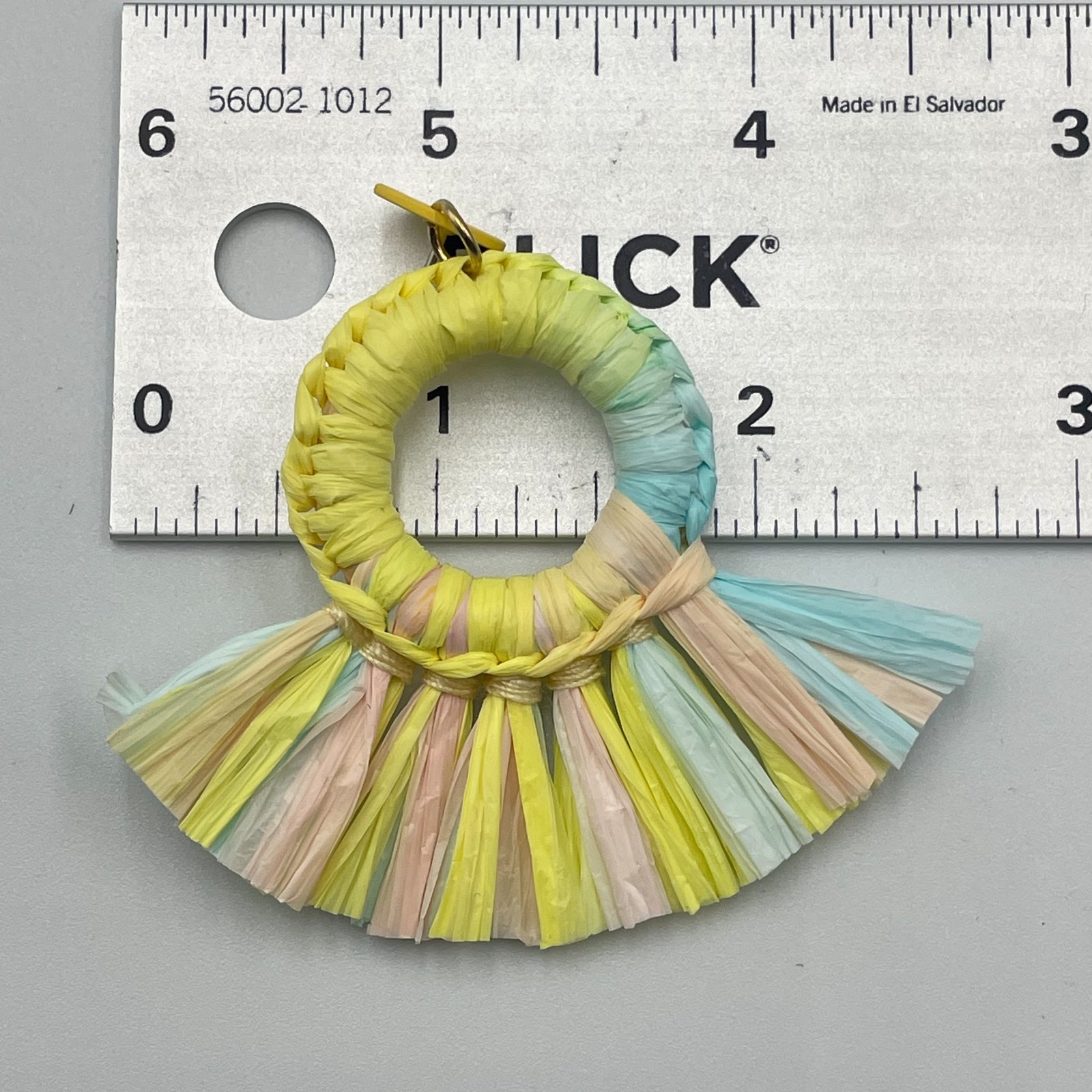 Vintage Pastel Multi-Color Straw Woven Raffia Hoop Drop Fringe Statement Earring