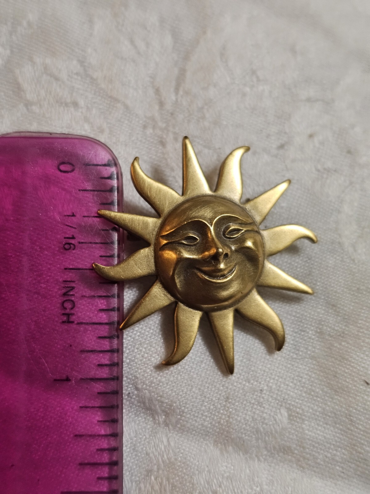 Vtg Brooch/Pin ALVA Studios Signed Gold Tone Celestial Sunburst 1″ Hippie Boho