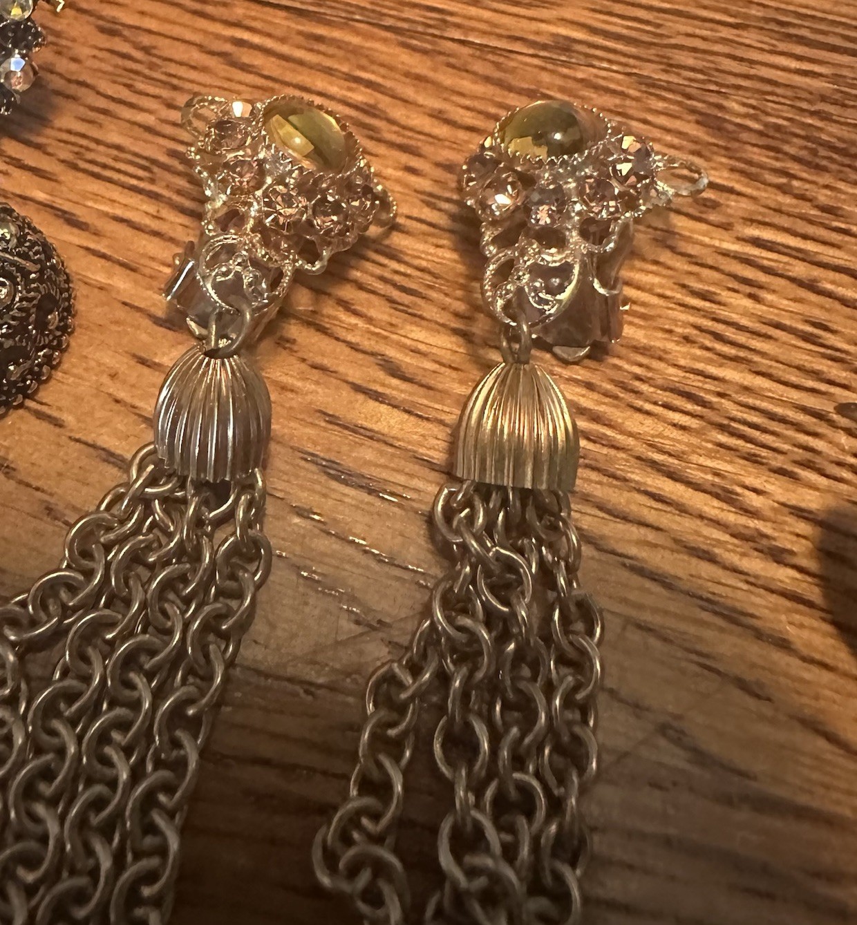 Vintage Lot 6 Pairs Gold Tone Earrings Rhinestones Hoops Dangle Pierced & Clip