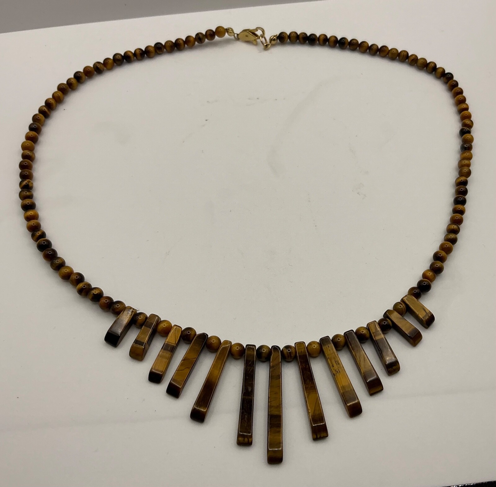 Vintage Tigers Eye Bib Fringe Beaded Necklace 18”