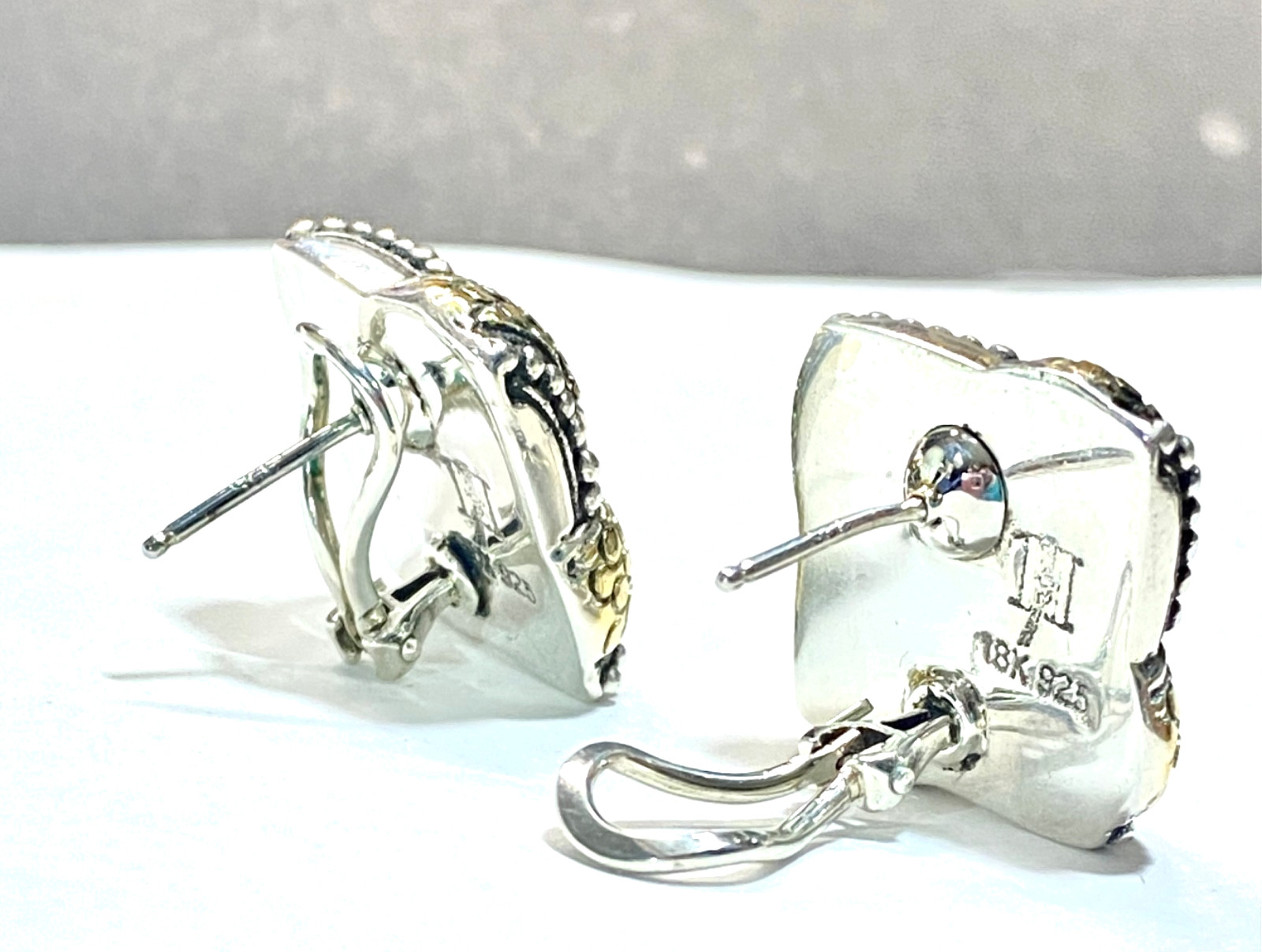 Vintage Sterling & 18k Gold John Hardy “The Dot Collection” Woven Earrings 3/4″