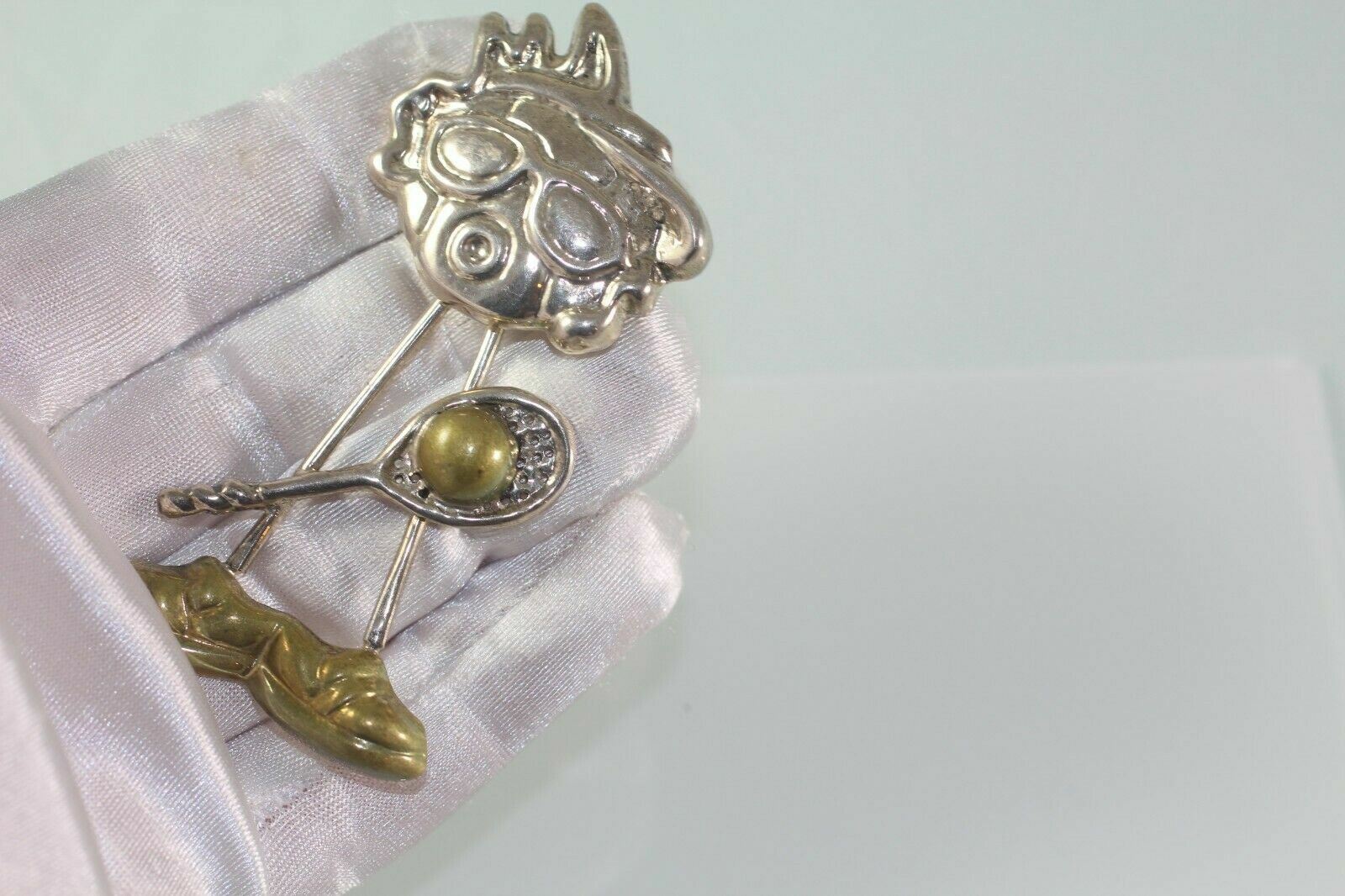Vintage Mexico TV-119 Tennis Person Moving part brooch Sterling