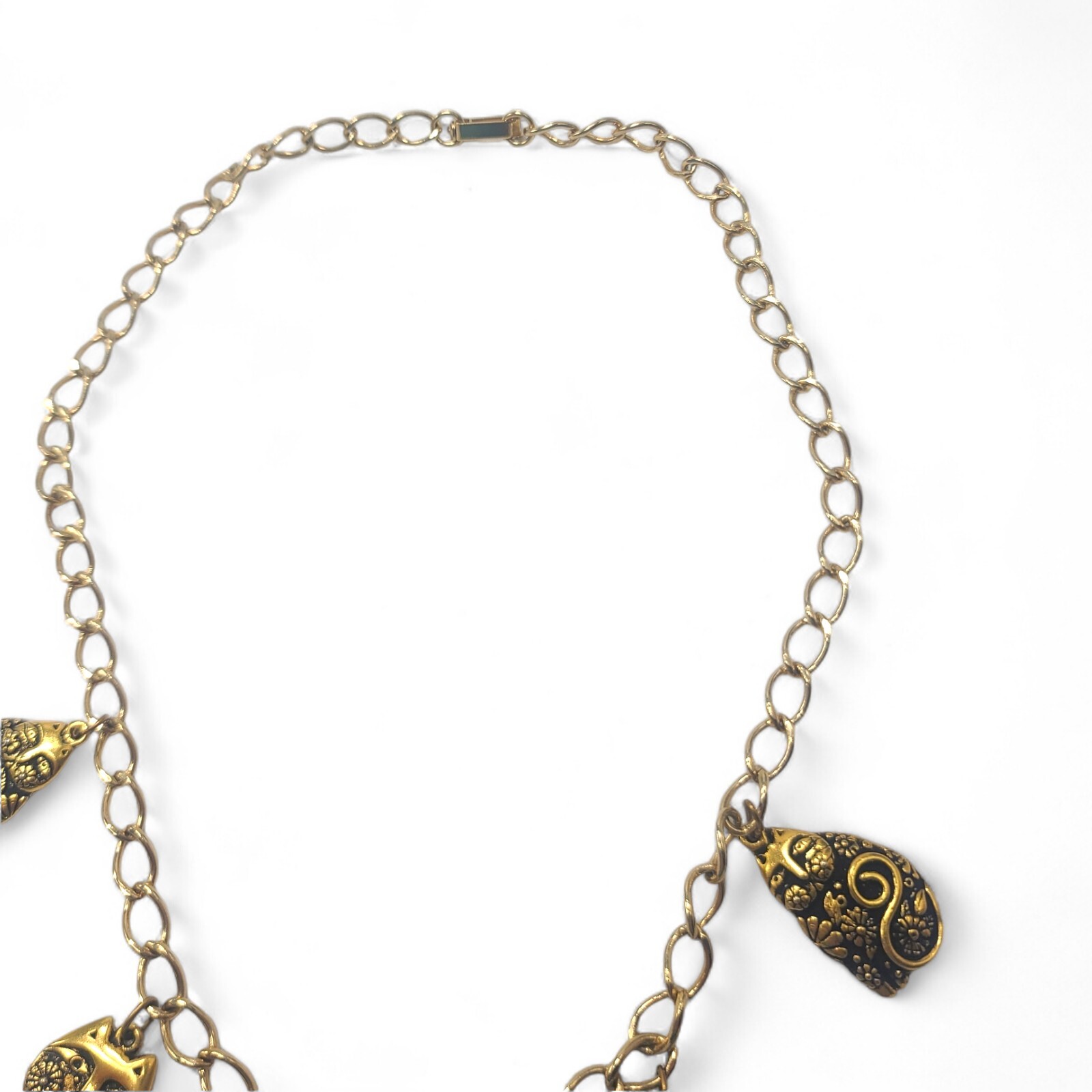Laurel Burch Necklace 5 1993 Cat Charms Gold Tone 17.5in Chain Link Vintage