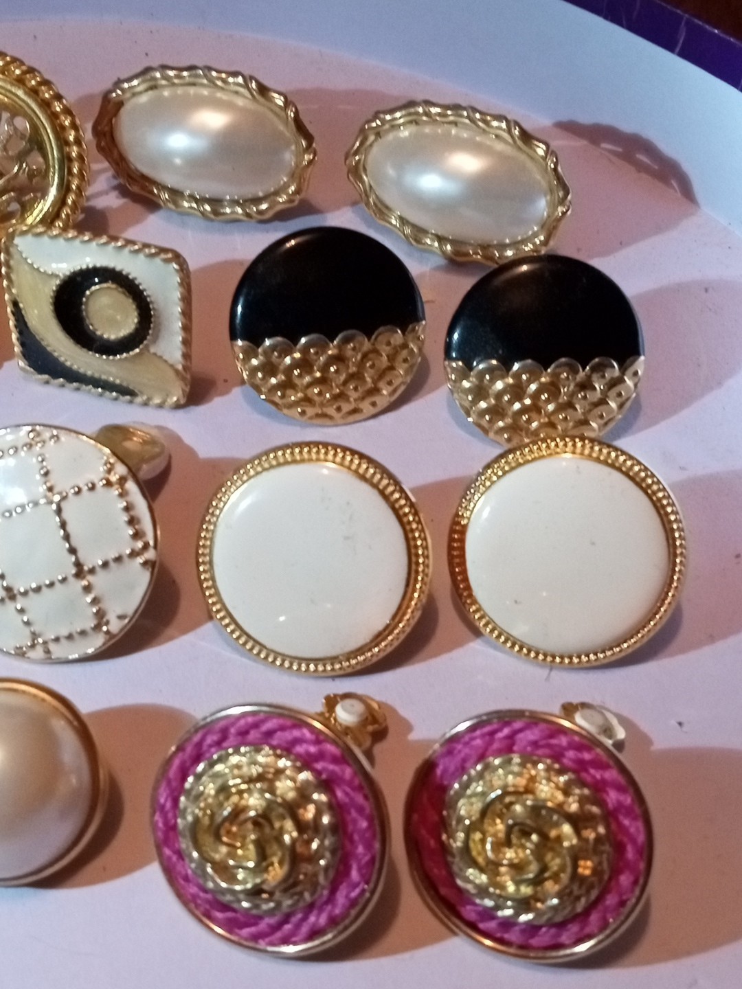 Vintage Big Chunky Gold Tone Statement Earrings Lot Clip On Enamel Rhinestone EC