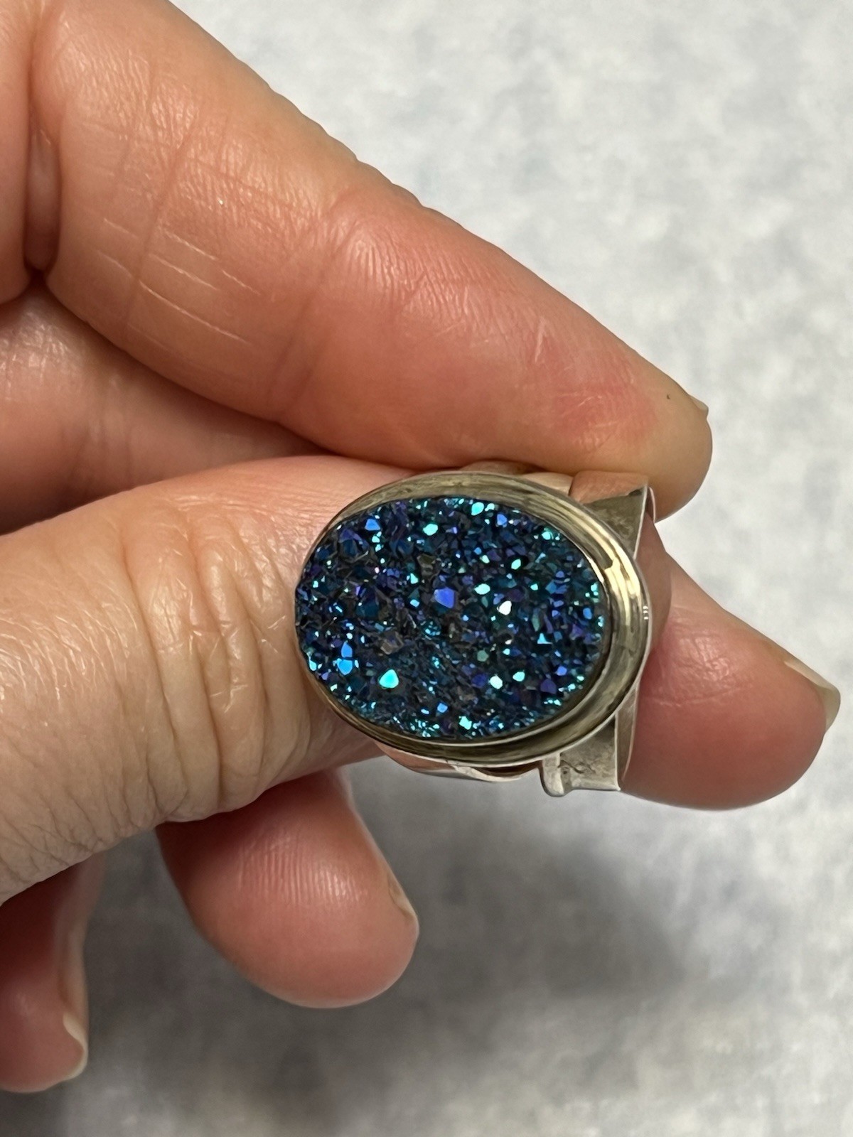 VINTAGE SOUTHWESTERN JAY KING DTR 925 STERLING PURPLE BLUE DRUZY STONE RING 5.5”