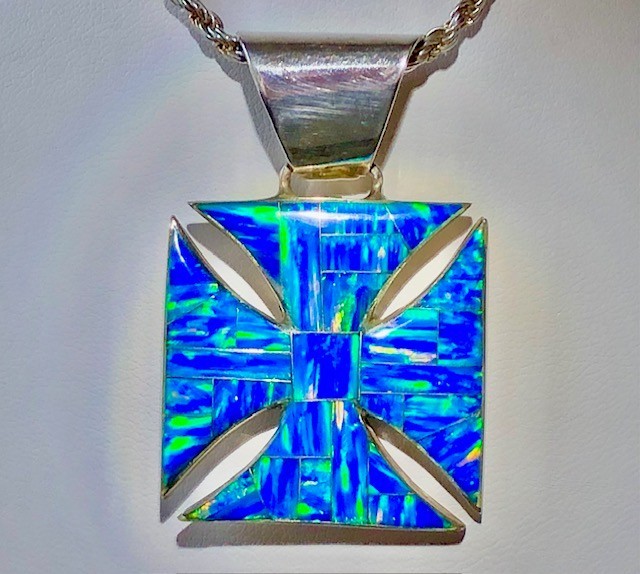 ViNtAgE Bad A$$ Biker Cross Opal Pendant Opal Maltese Sterling Reynesta Leland
