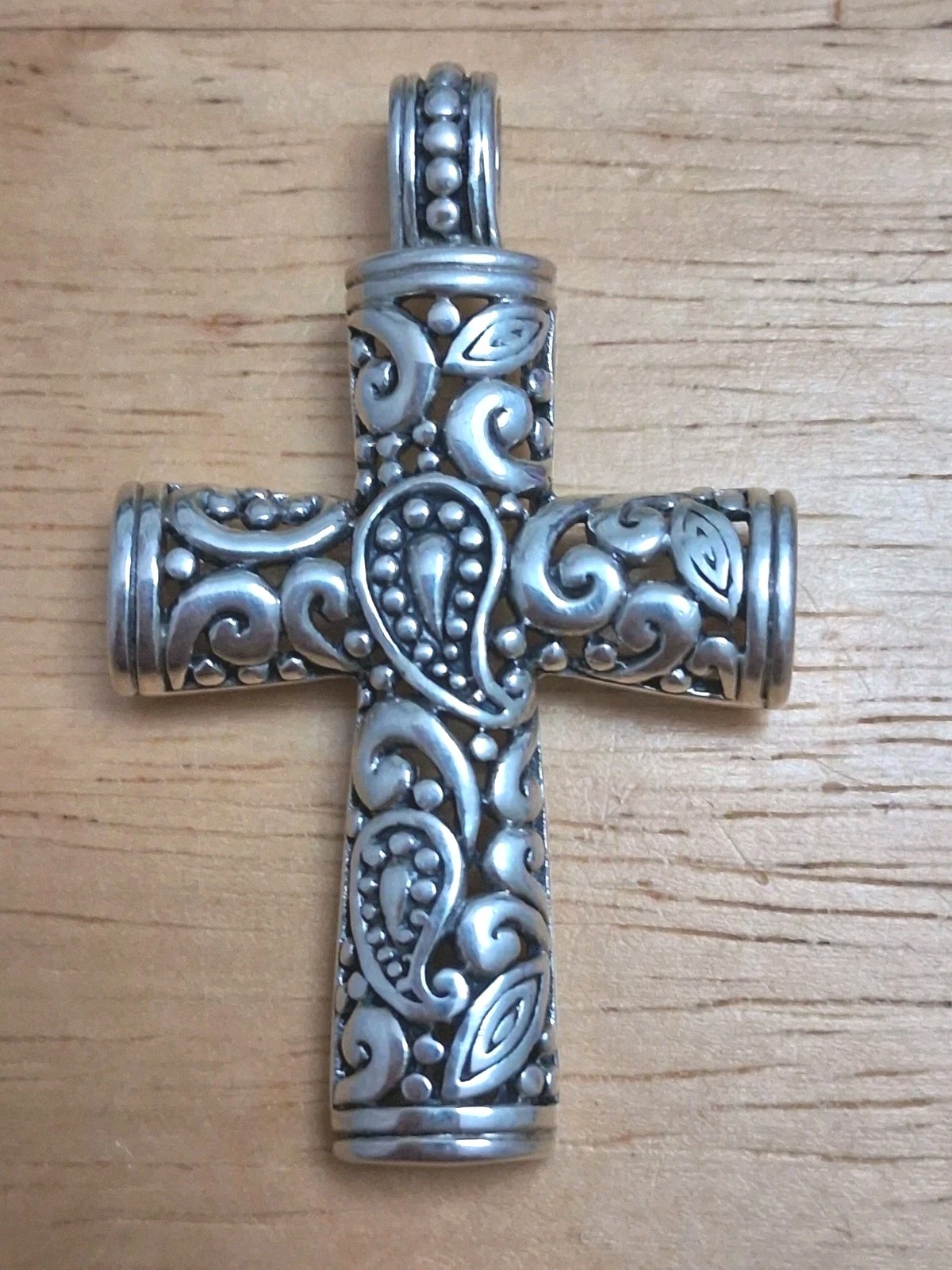 Vintage Kit Heath Sterling Silver Cross Pendant Modern Bohemian Paisley 925 KTH