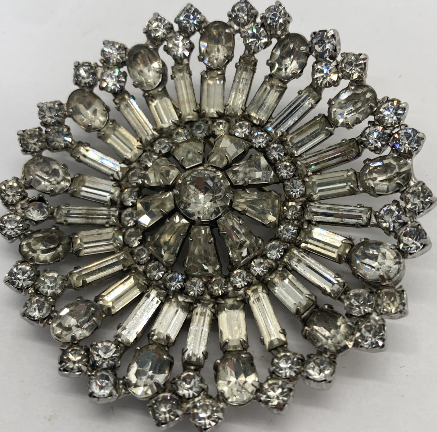 Vintage 40’s Art Deco Rhinestones Circle brooch pin & Screw Back Clip OnEarrings