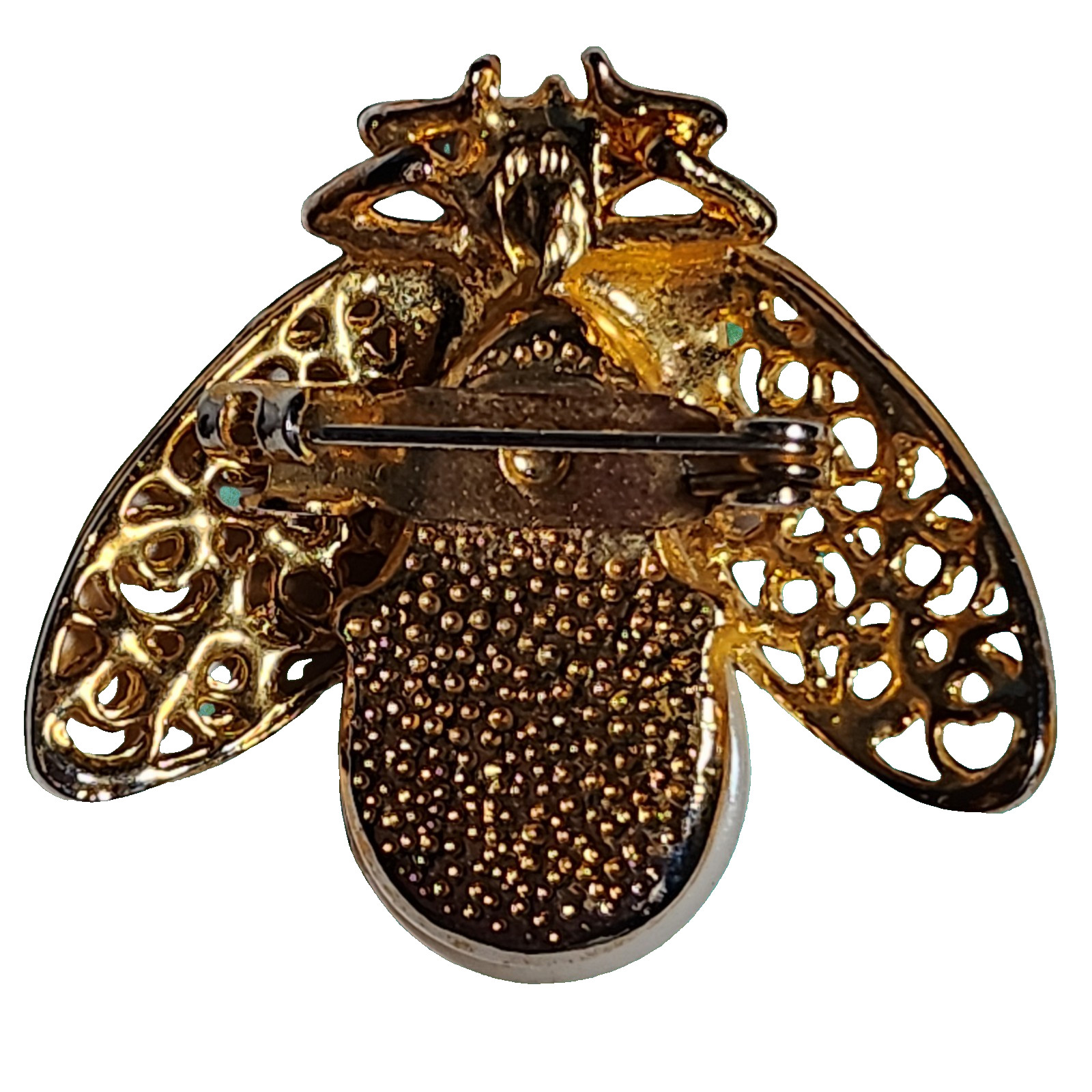 Vintage Brooch Pin Gold Tone Filigree Bee with Faux Pearl Costume Jewelry