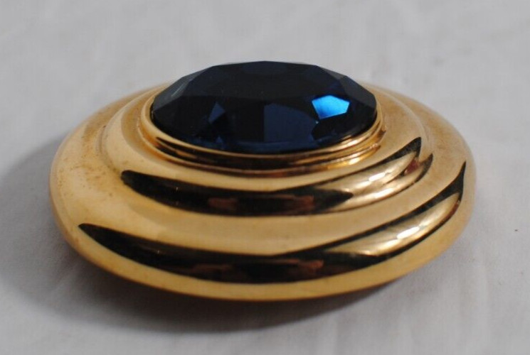 Vintage Oval Blue Glass Color Glass Gold Tone Brooch Pin 1 3/4 in. x 2 in.