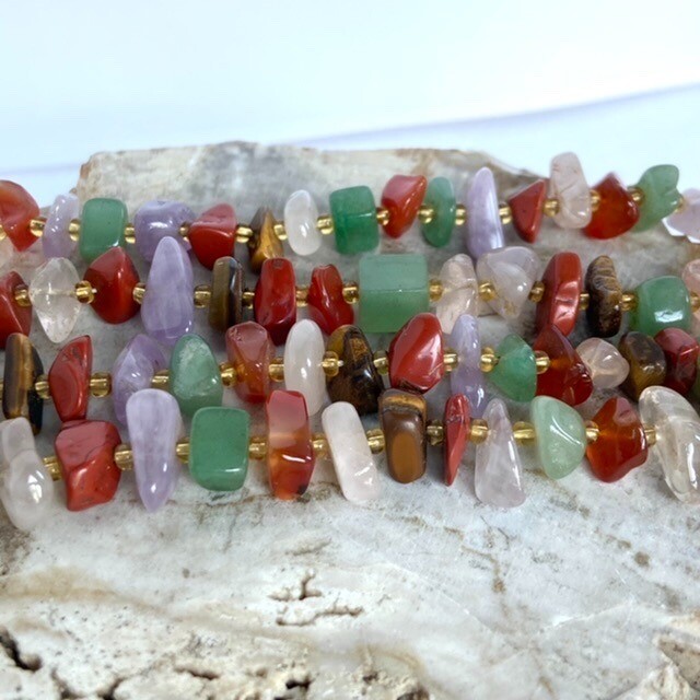 VTG Multi Gemstone Beaded 29″ Necklace 14K 1/20 Gold Filled Fish Hook Clasp