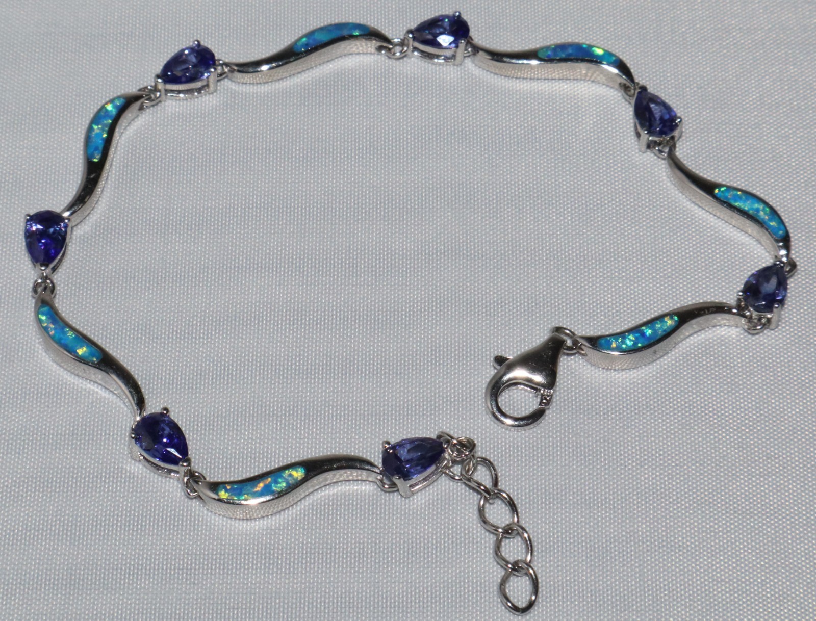 Vintage Petite Sterling Silver Fire Opal Inlay and Amethyst Bracelet 7 1/2 Inch