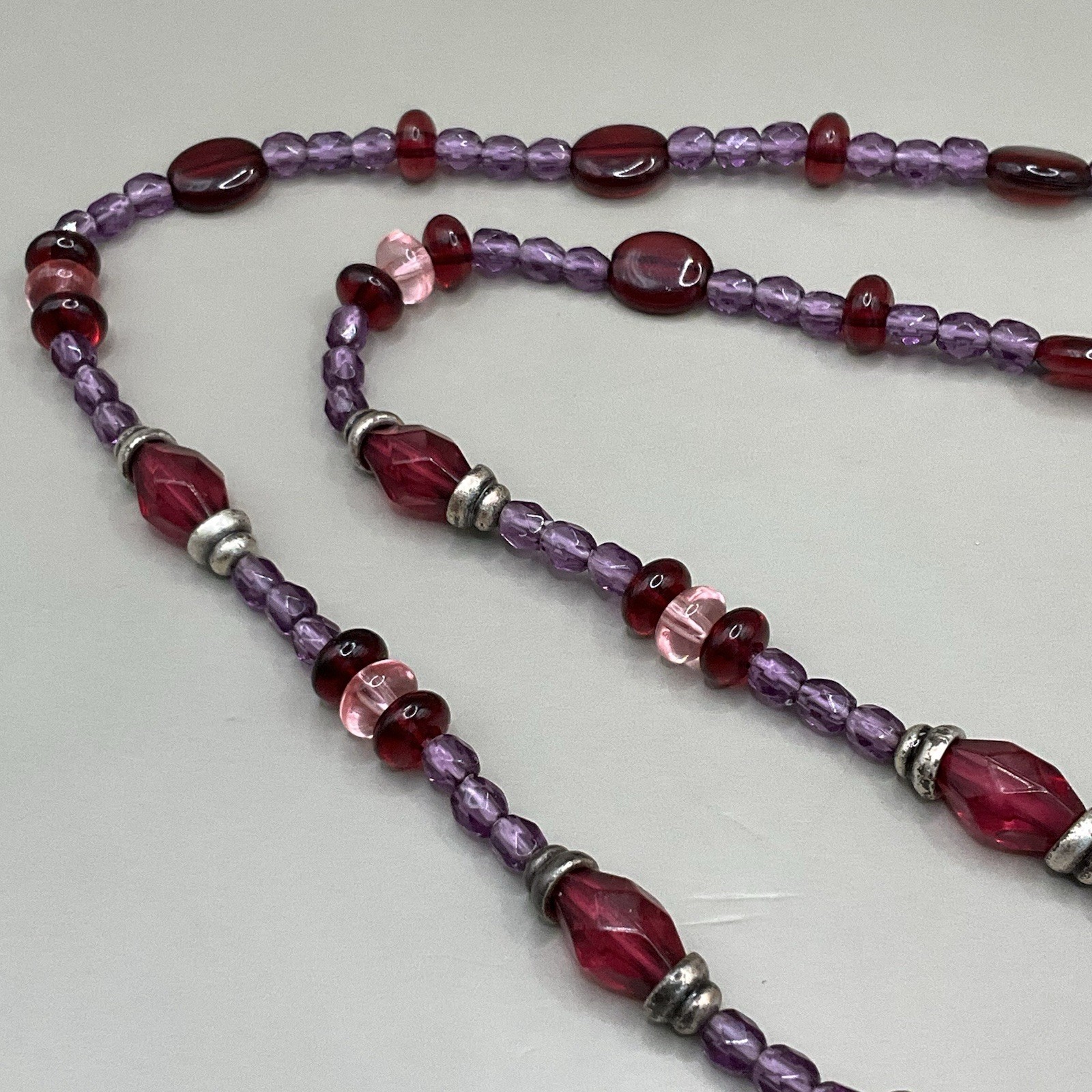 Corinne McCormack Women’s Necklace Silver Tone Metal Purple Pink Red Beaded