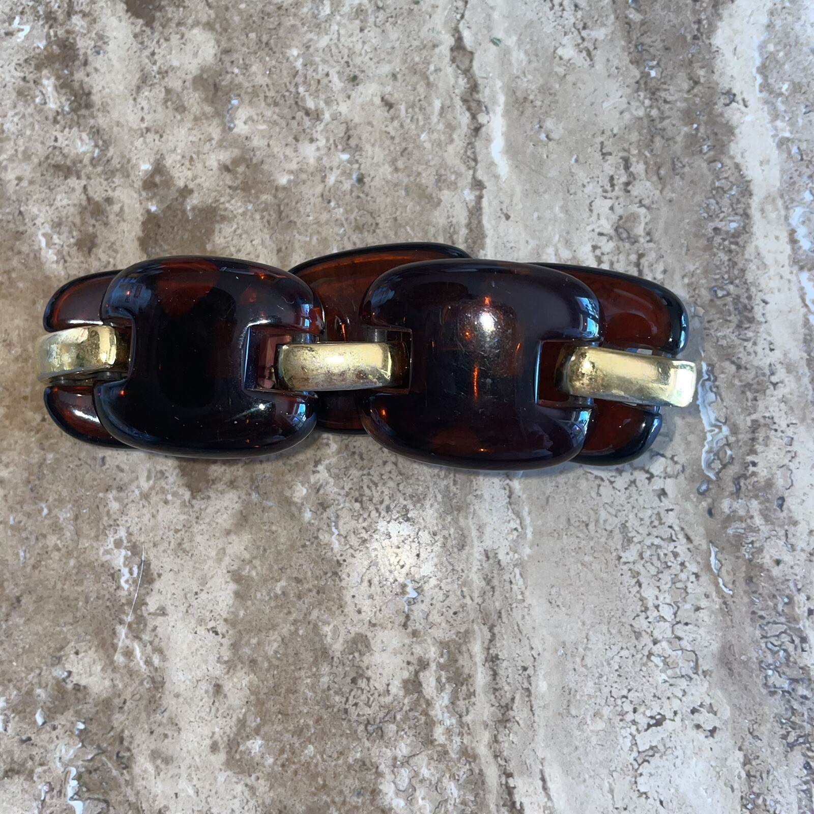 Vintage Bracelet Brown Lucite With Gold Tone Metal
