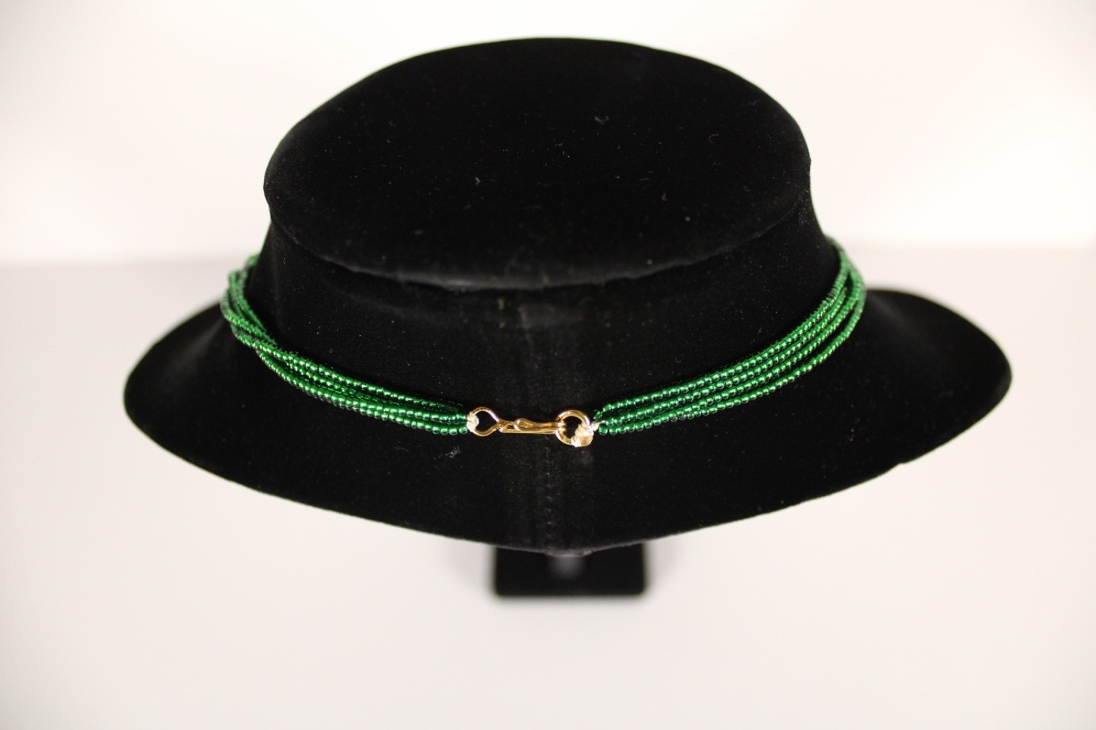 Beaded Necklace Emerald Green 20″ 20 in 4 Strand Small Tiny Seed Bead Handmade