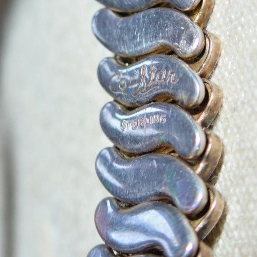 Vintage WWII Sweetheart Expansion Bracelet Co-Star Sterling Pink Stone Faceted