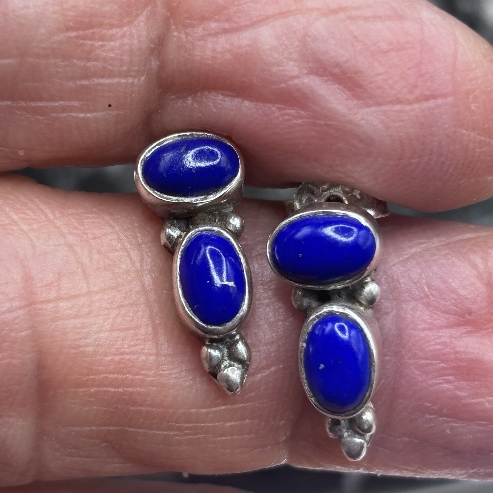 Cobalt Blue Lapis Lazuli Sterling Silver Pierced Earrings, Albuquerque, New Mex.