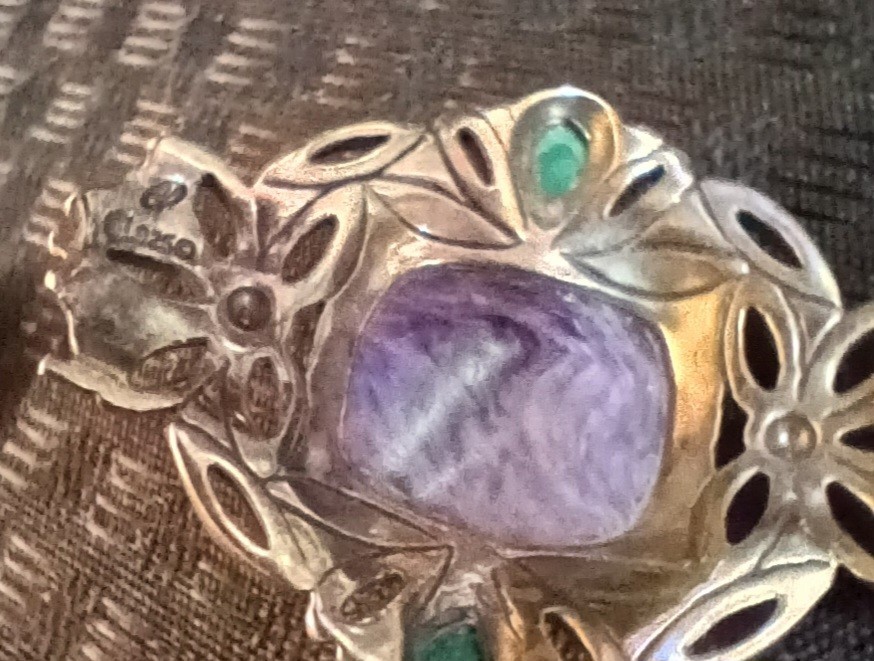 Vtg Carolyn Pollack Sterling Silver, Charoite, Malachite Bracelet, As Is, READ