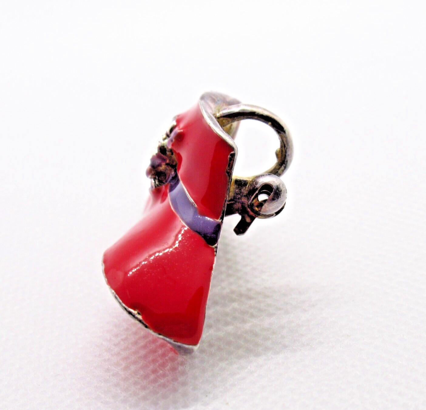 Vintage Red Hat Brooch Necklace Charm Purple Flowers Ribbon Design