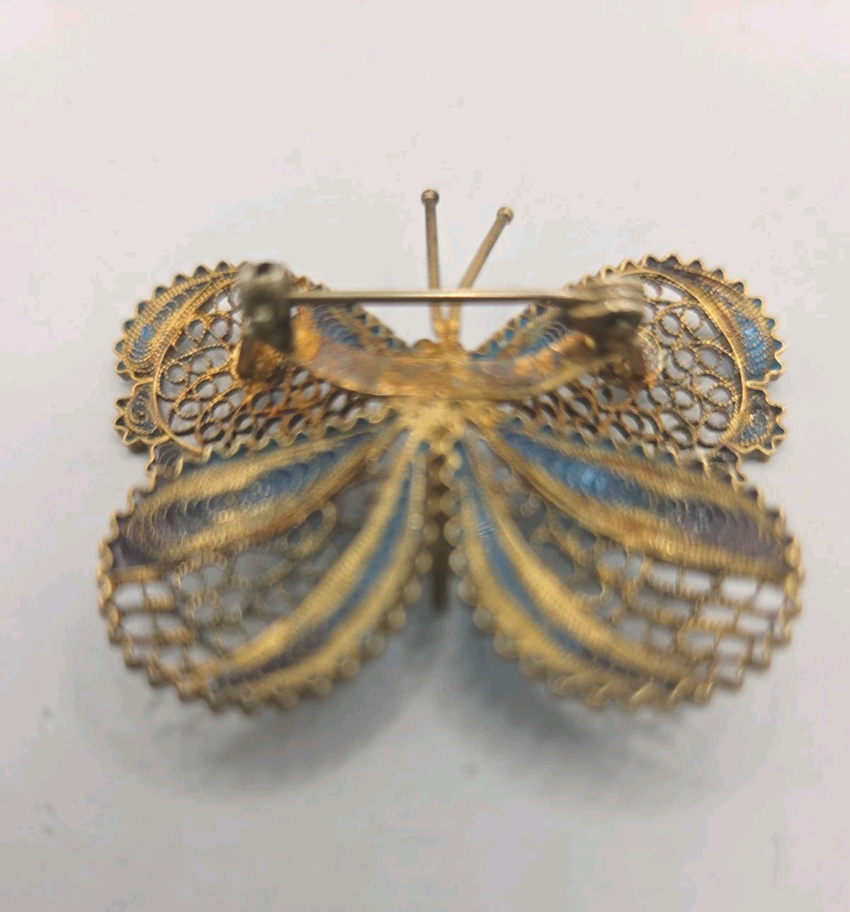 Brooch Set Of 2 Flowers & Butterflies Hues Of Blue Green & Violet Brass Tone0321