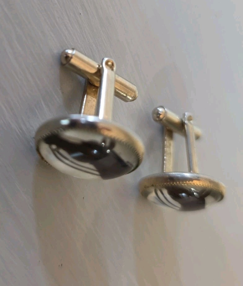 Vintage Equestrian Reverse Painted Glass Horse Head Cuff Links
