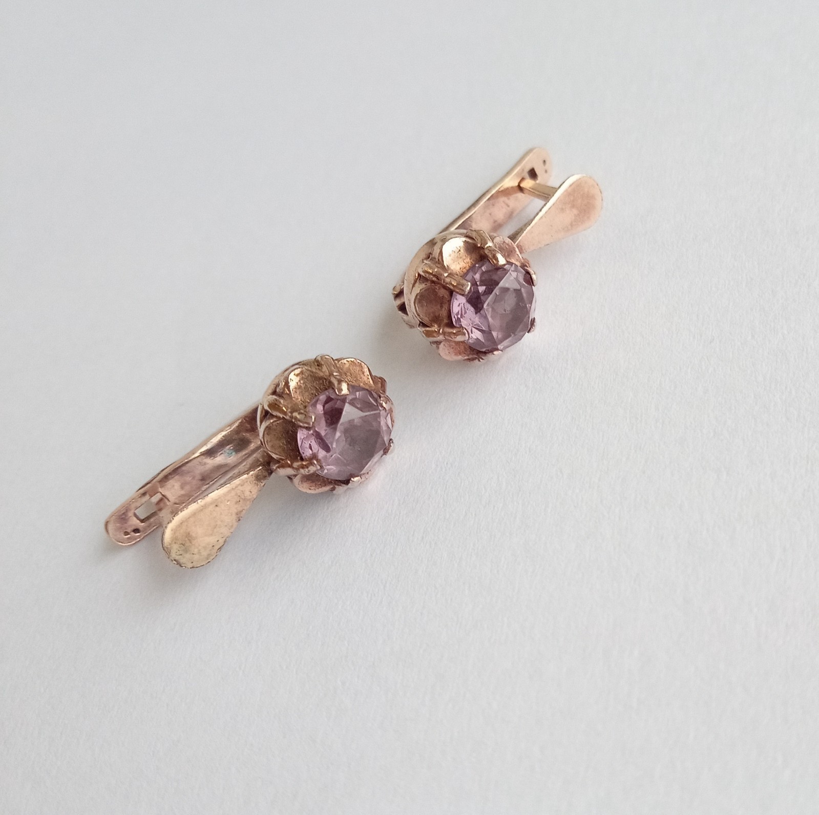 Vintage Earrings Amethyst stones Gilt Silver 925 star USSR times Women’s Jewelry