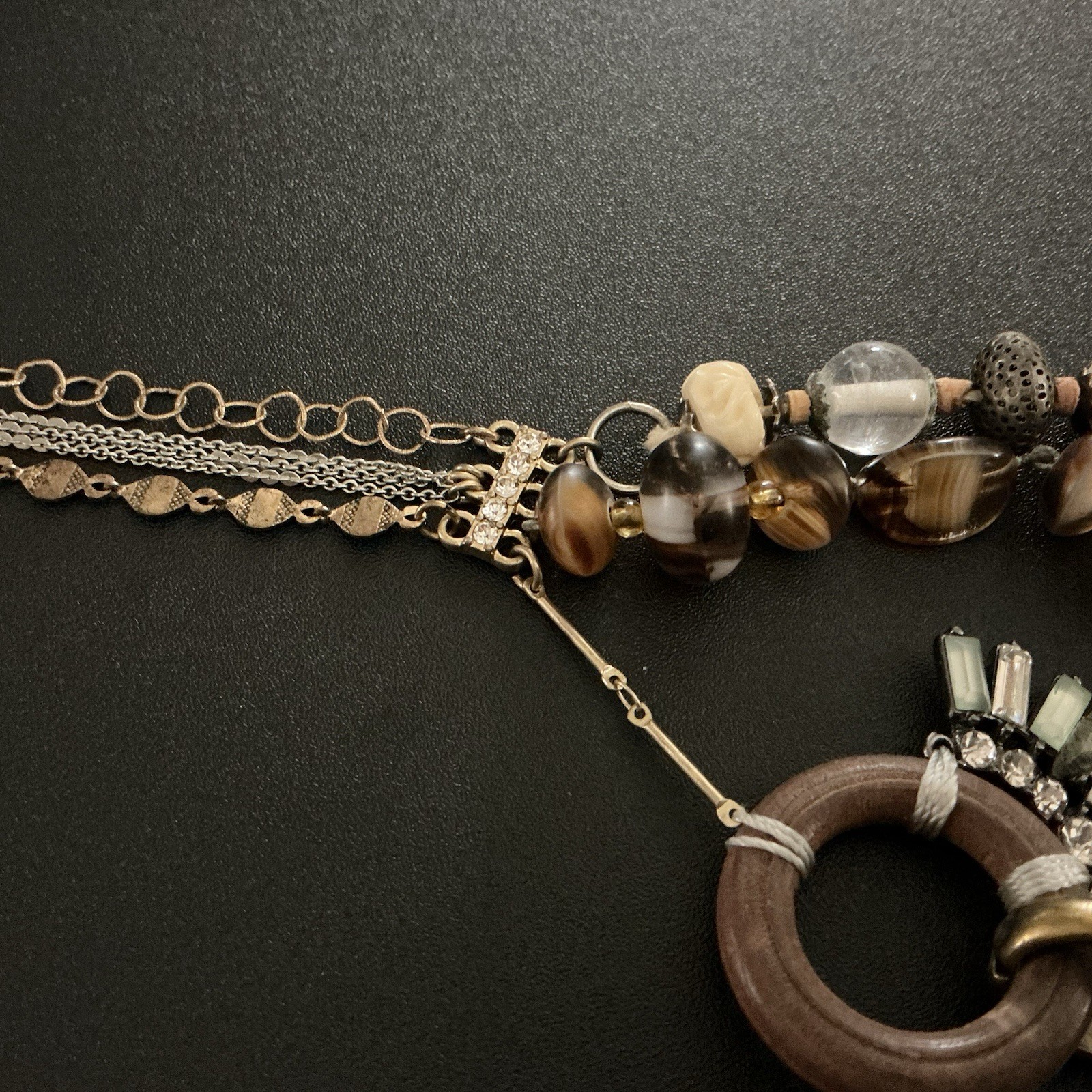 Vtg Bib Necklace Multi Media Eclectic Boho MidCentury Style Maximalist 18”-20” L
