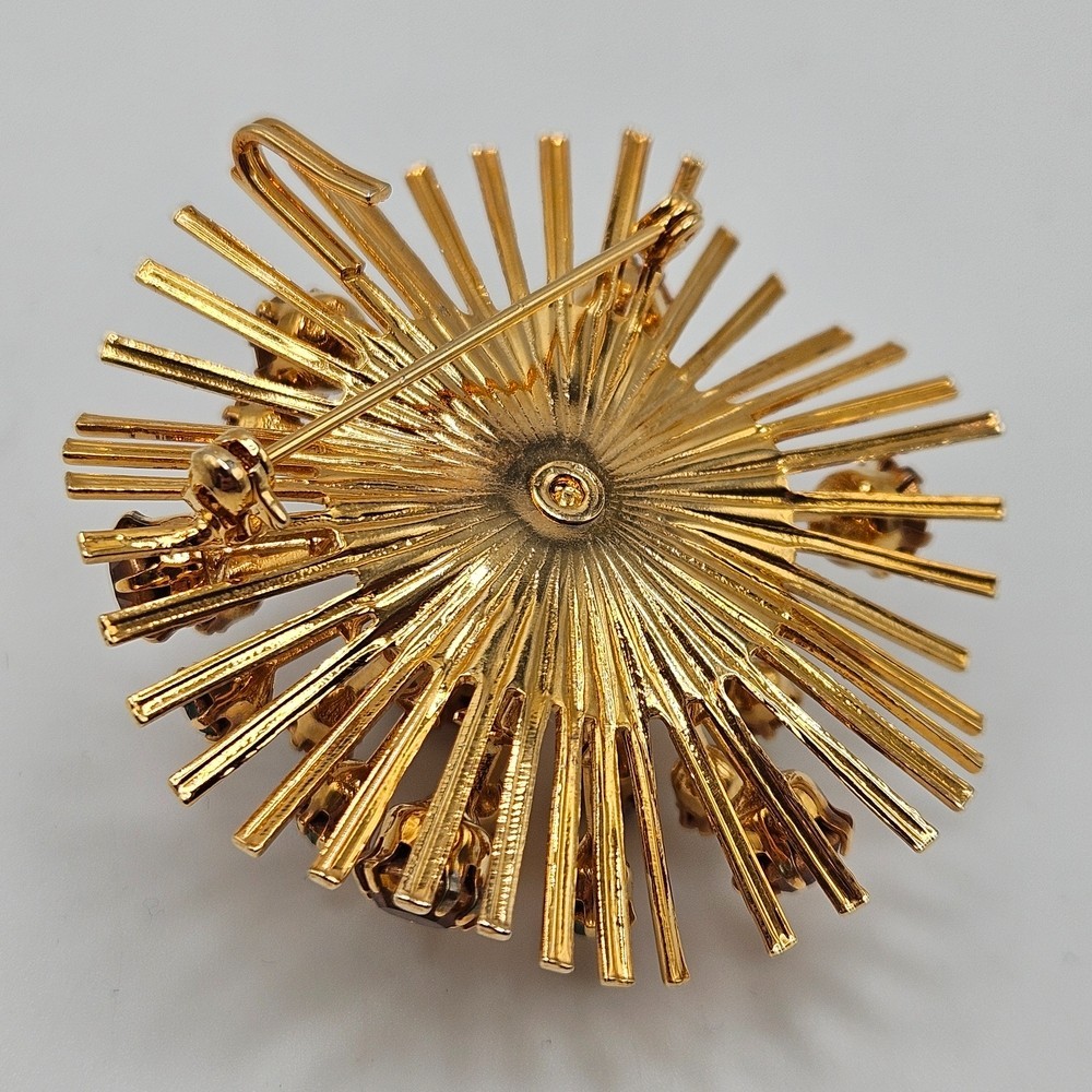 VINTAGE 3D Gold Tone Rhinestone Atomic Starburst Brooch Pin Convertible Pendant