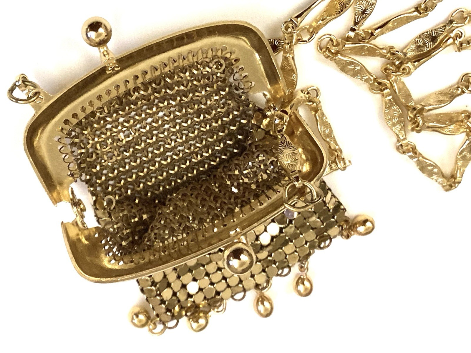Vintage Gold Tone Mesh Chatelaine Purse Necklace Whiting Davis Pursette 1960s