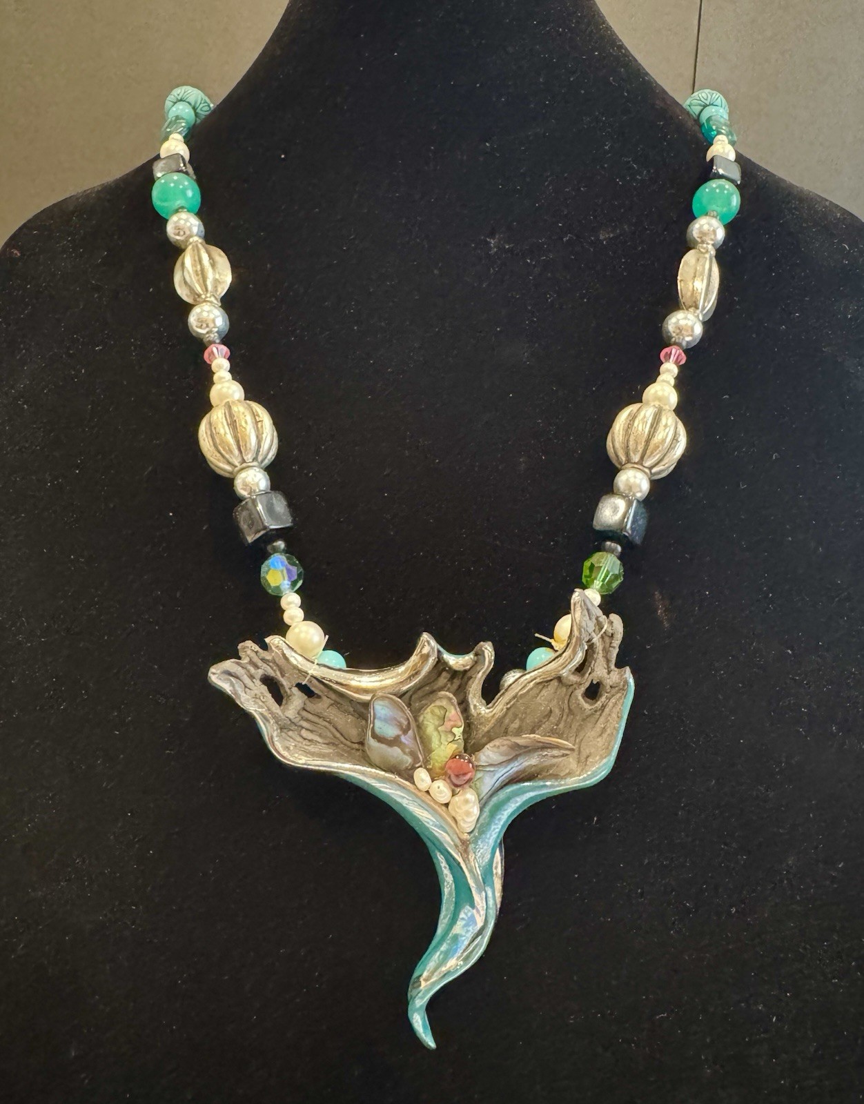 VTG Original by Mitchell Sculptural Necklace Amethyst Iridescent Turquoise OOAK