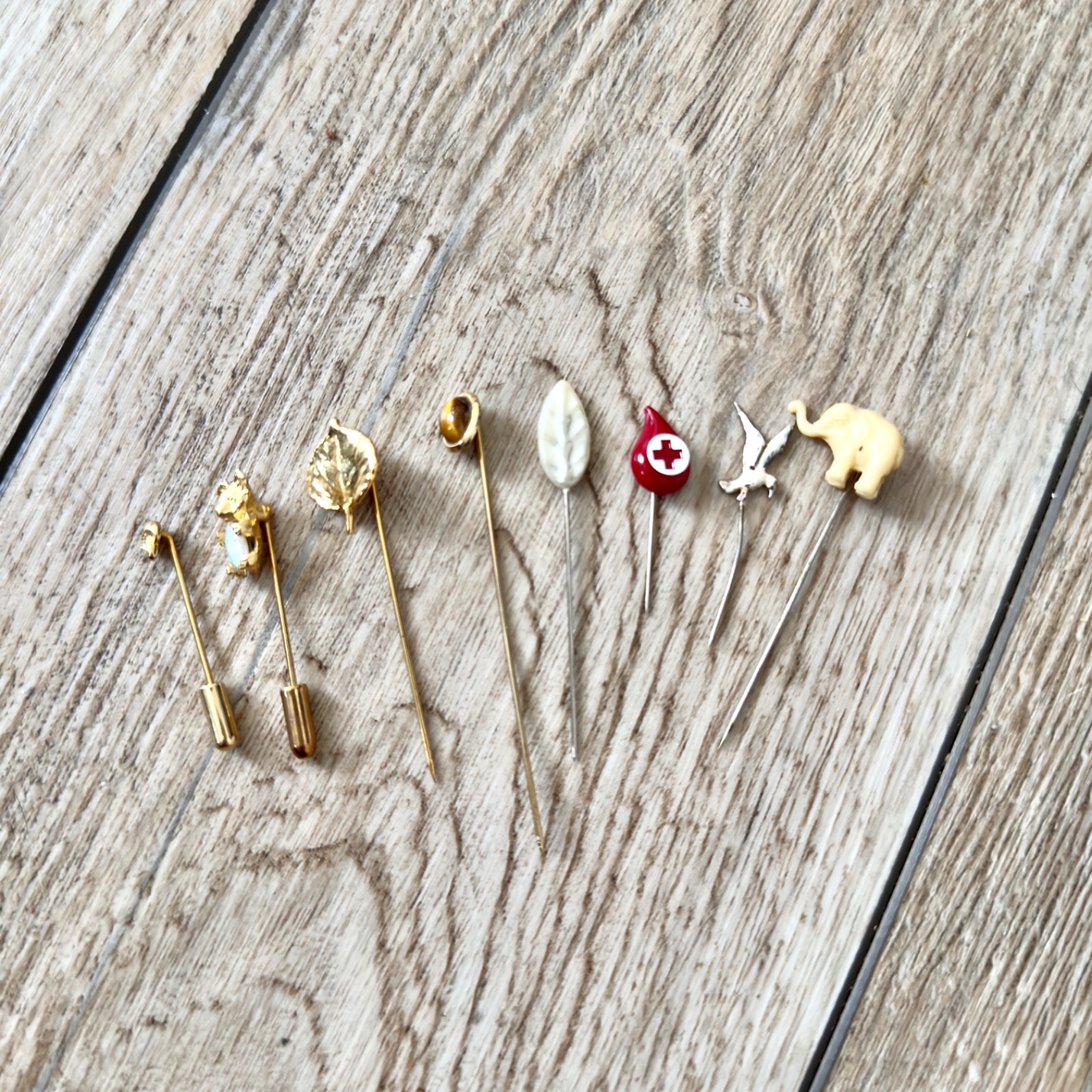 Stick Pin Hat Pins Silver & Gold Tone Red Cross Elephant Koala Mushroom & More