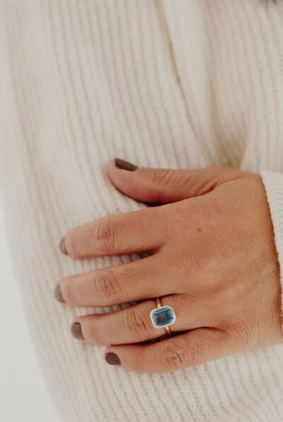 14k Gold Plated 2.00Ct Emerald Lab Created Blue Aquamarine Bezel Engagement Ring