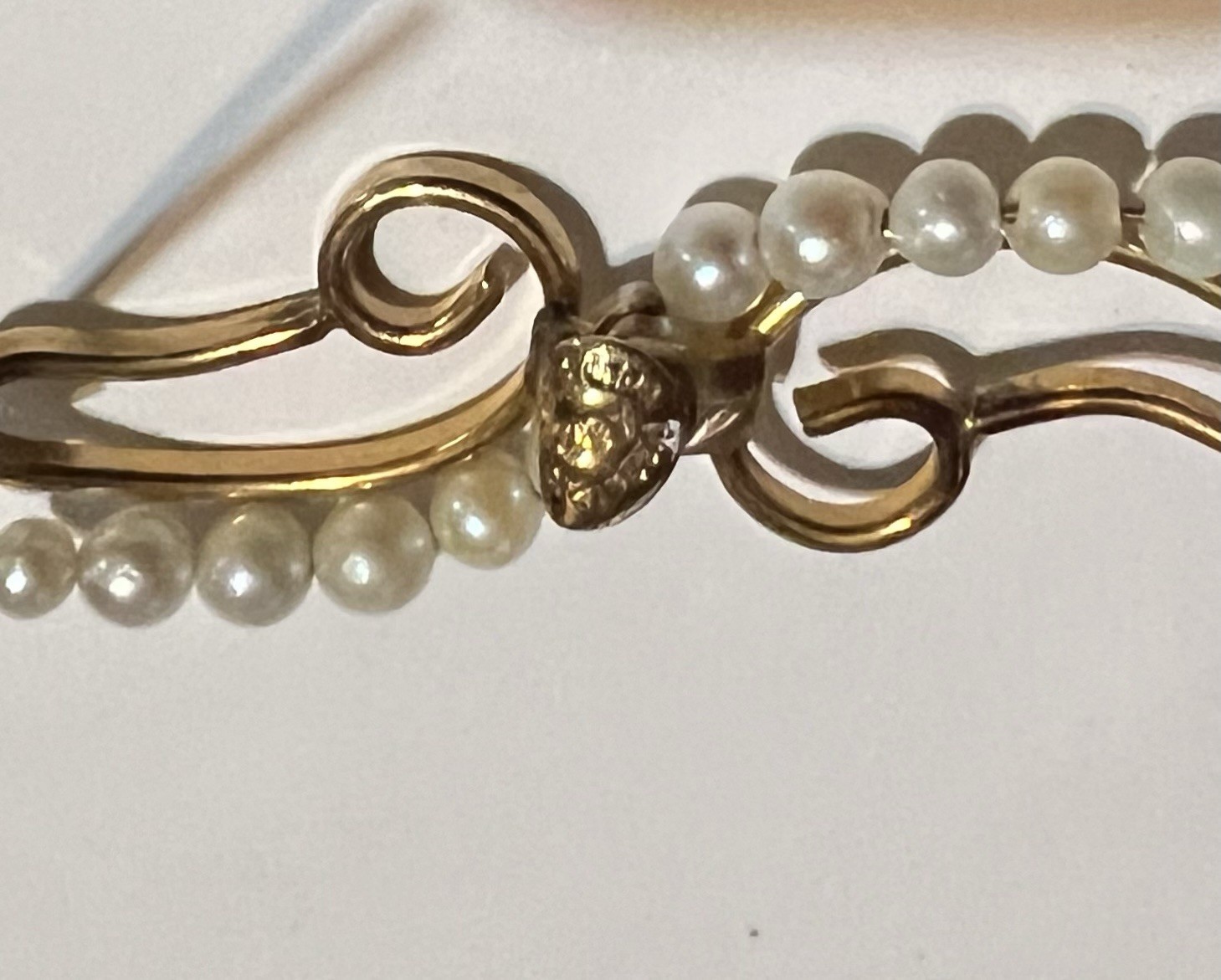 Vintage Seed Pearl Gold Filled Swirl Brooch Seed Pearl Enamel Mikimoto Style