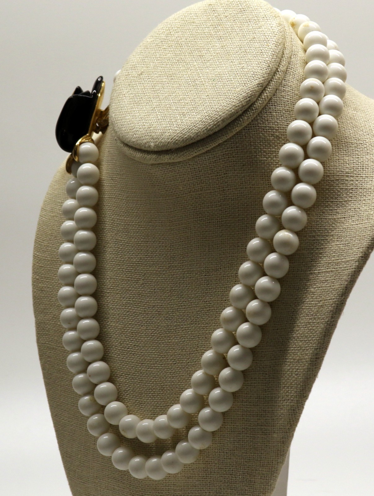 1980s KJL For AVON Signed Black Midnight Rose White Beaded Statement Necklace