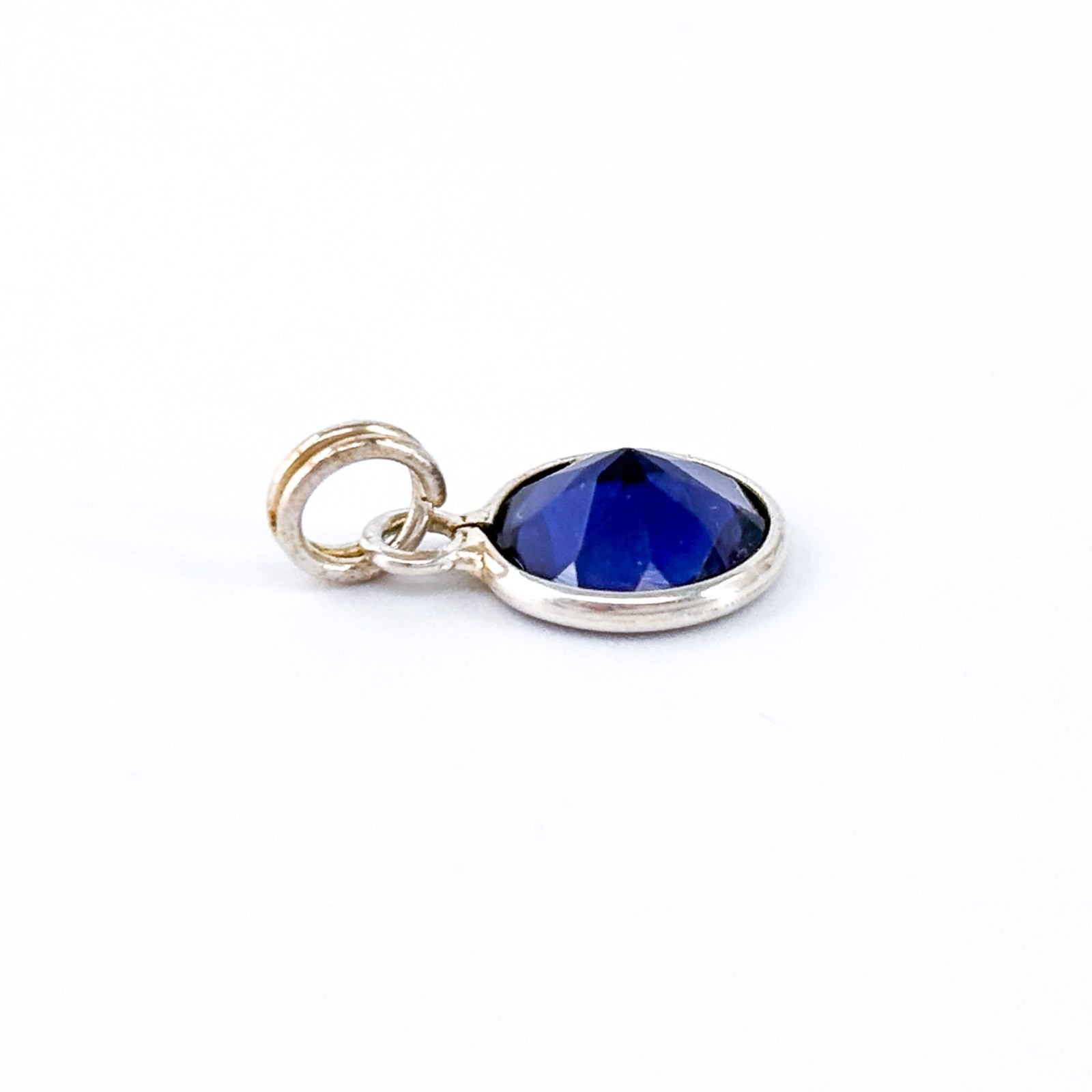 Vintage Sterling Silver 925 Blue Crystal Round Charm Pendant 1.5cm