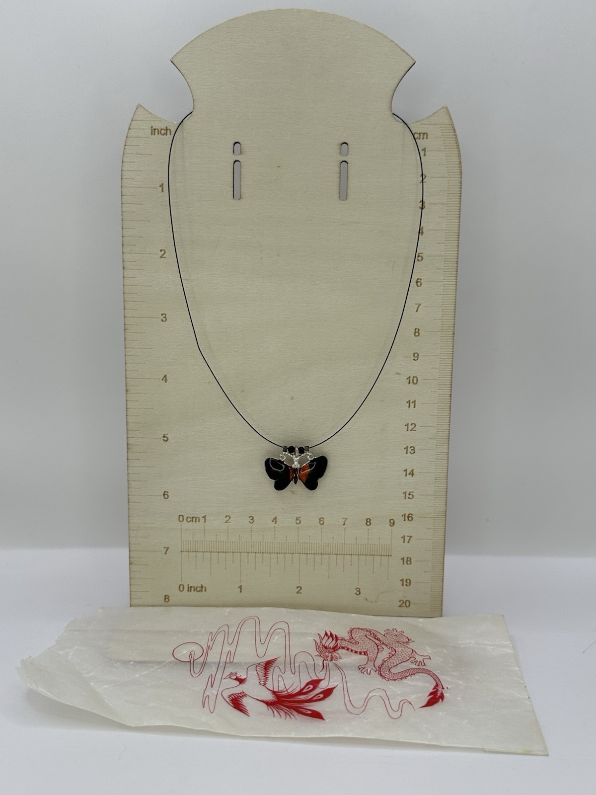 Y2K 2000’s 90’s Wire Cord Necklace With Butterfly Pendant W/ Original Wax Paper