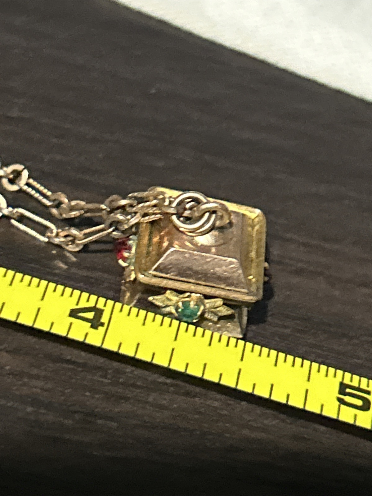 VICTORIAN 9.64g Gold Fill 3” FOB Paste Stones Dog Heads Rose GF 26” Necklace Fob