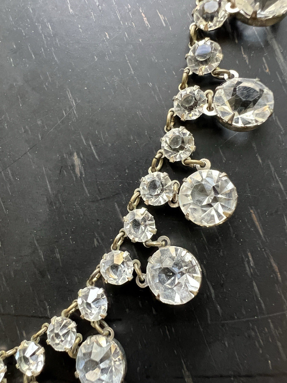 Antique Art Deco Open Back Crystal Riviere 15.25” Festoon Necklace Silver Tone
