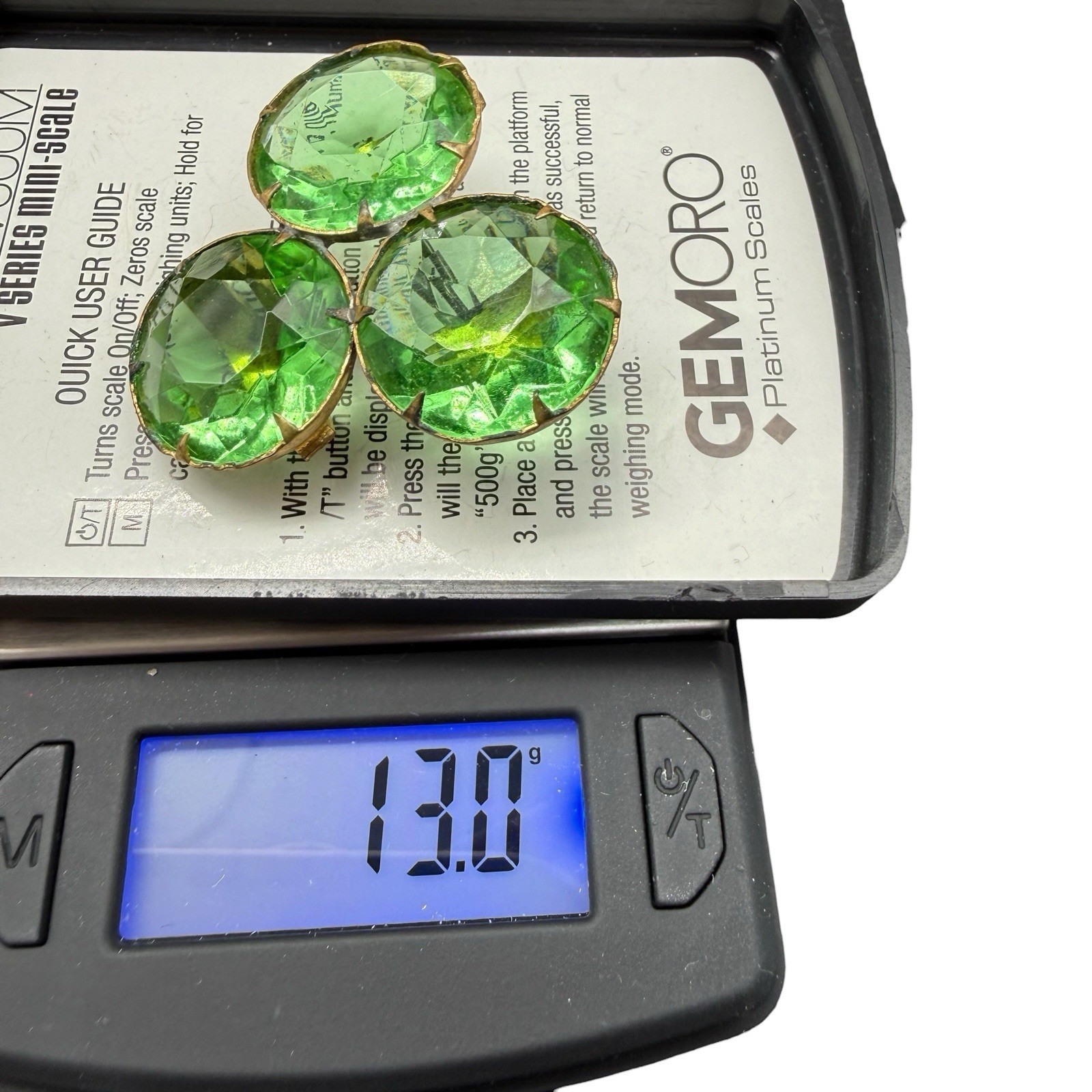 Antique Art Deco Green Clover Cluster Brooch Pin Large Faceted Crystal Austrian