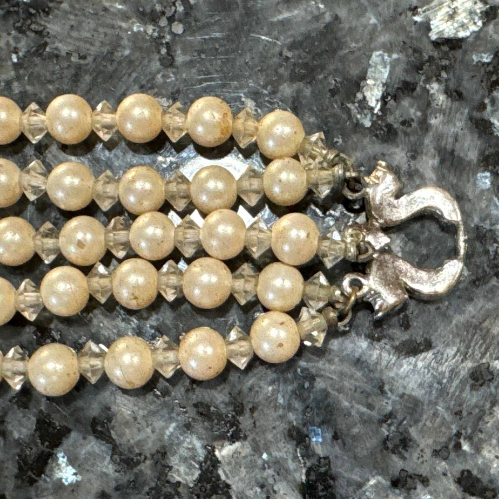 Authentic Vintage Signed Marvella 5 Strand Faux Pearl Bracelet 7 1/4 In Rare