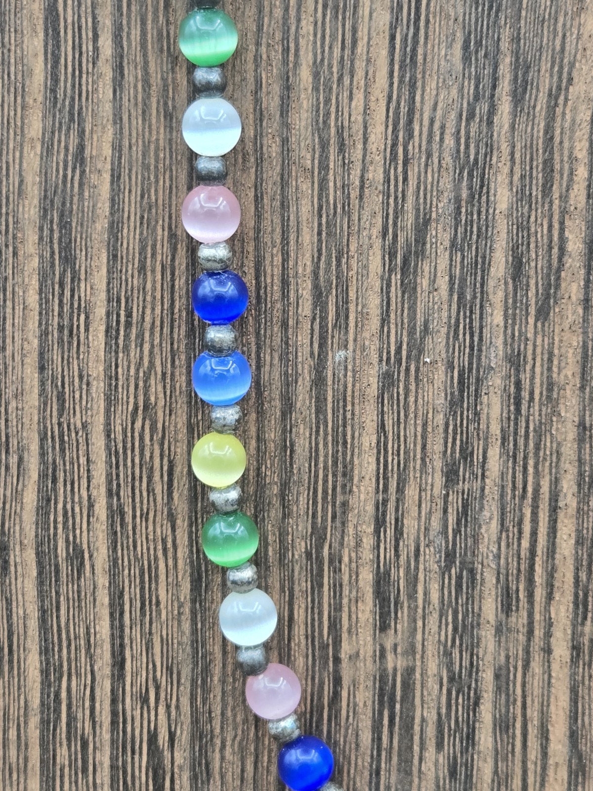 925 Sterling Silver Multicolor Glass Cat Eye Bead Necklace 18″ and Bracelet 7.5″