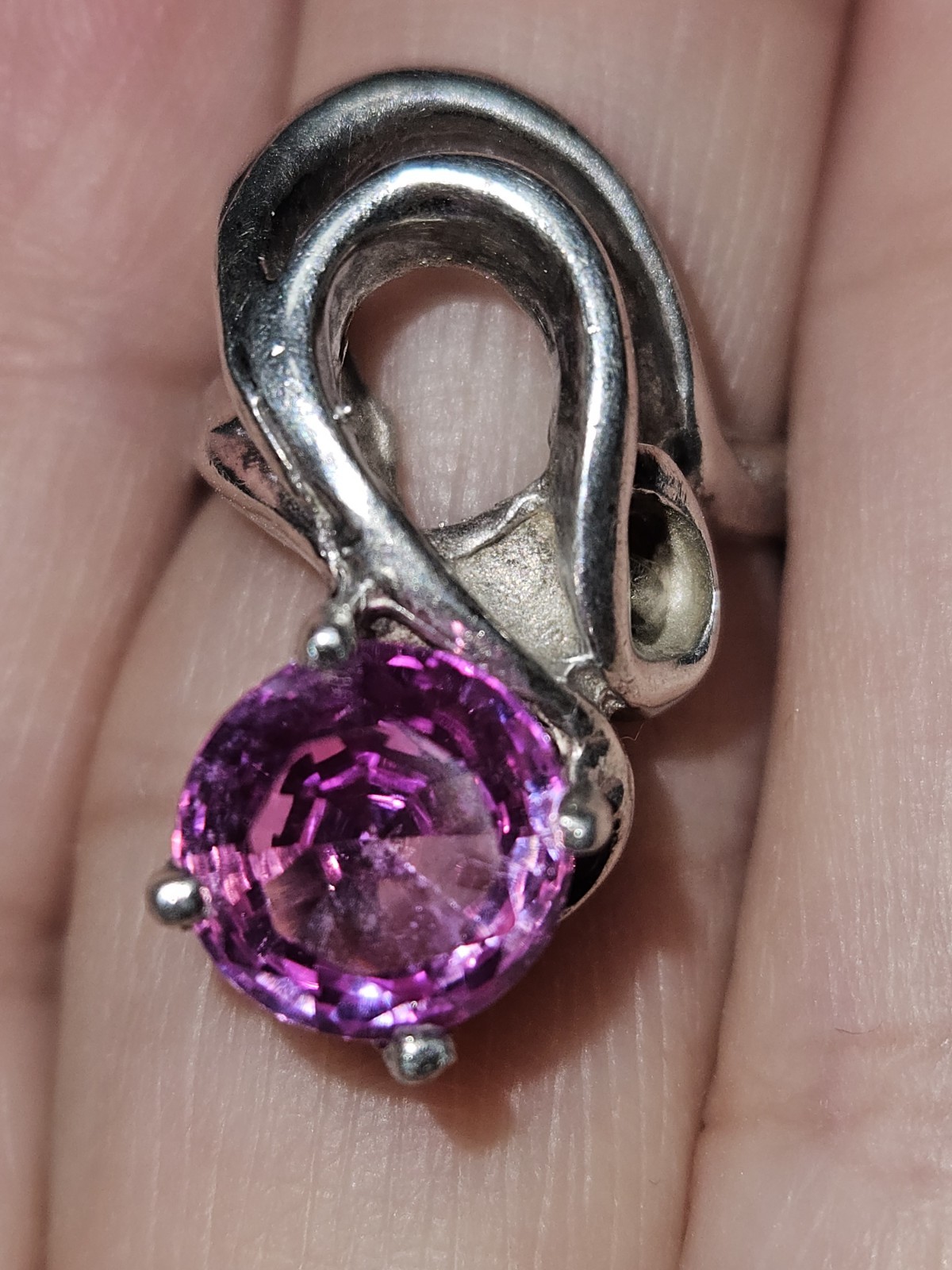 Beatiful & Vintage, Pink CZ 925 Silver Ring 8.2 g Sz 4.75