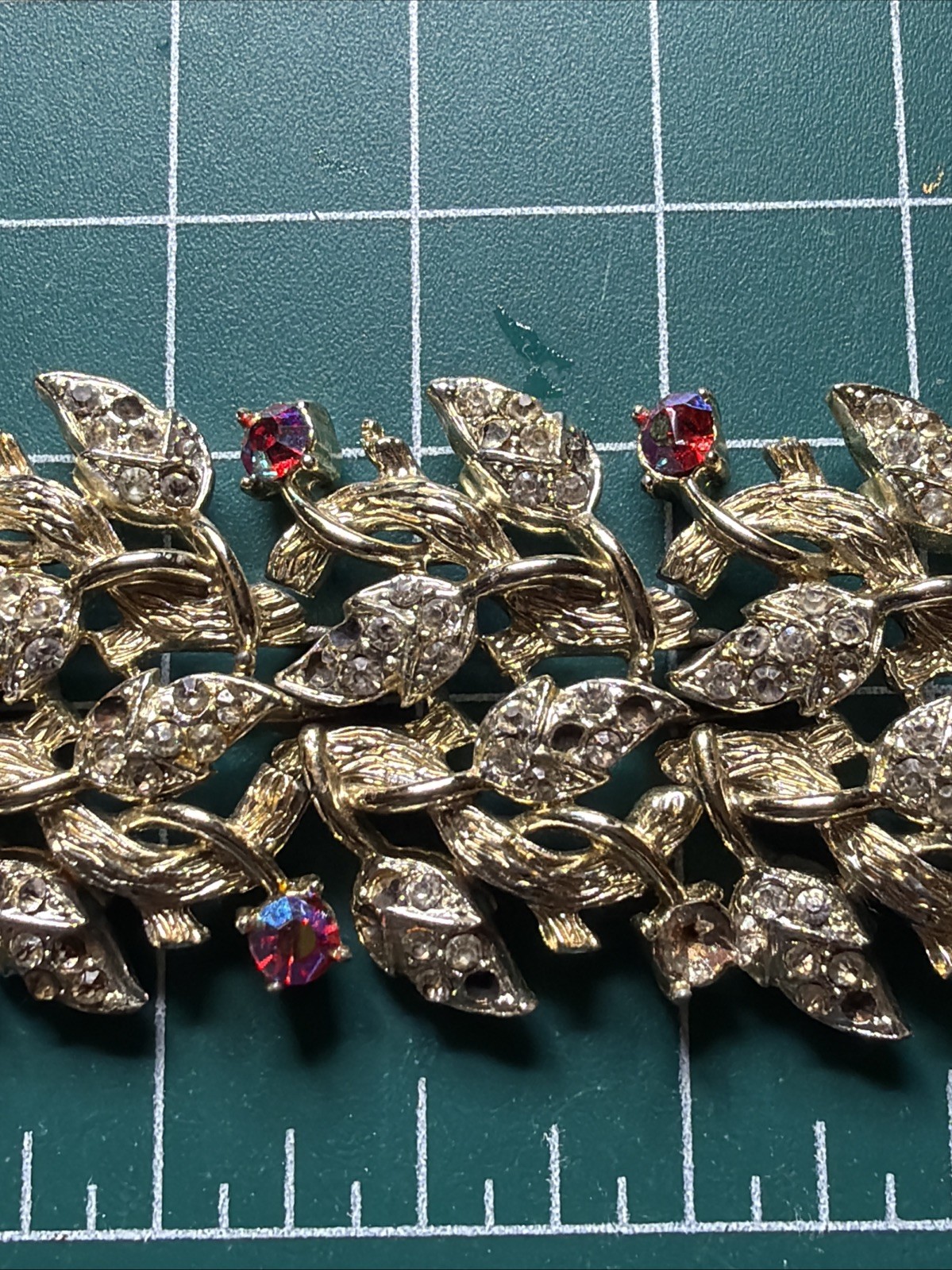 VTG 1950’s CORO Red AB Rhinestone Bracelet Gold Tone Restoration PROJECT READ