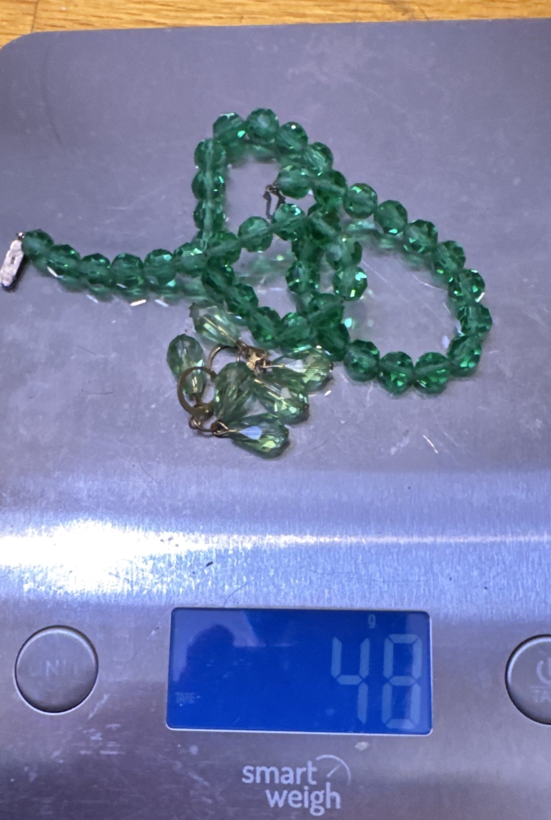 Emerald City Green Crystal Glass Choker Necklace 835 Silver Clasp w/Earrings Set