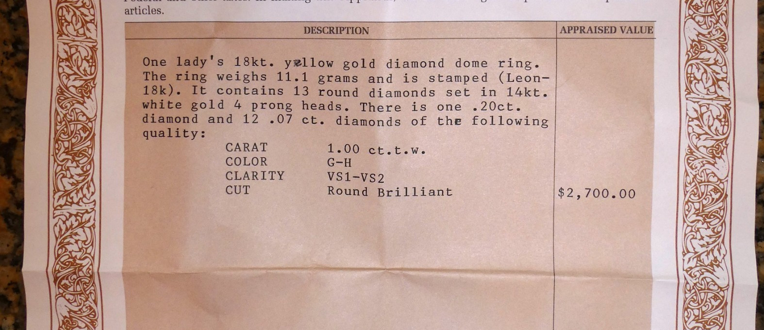 Vintage Estate 18K Gold LEON Ring Textured Ribbon Dome Bombe Diamond 11g 1cttw